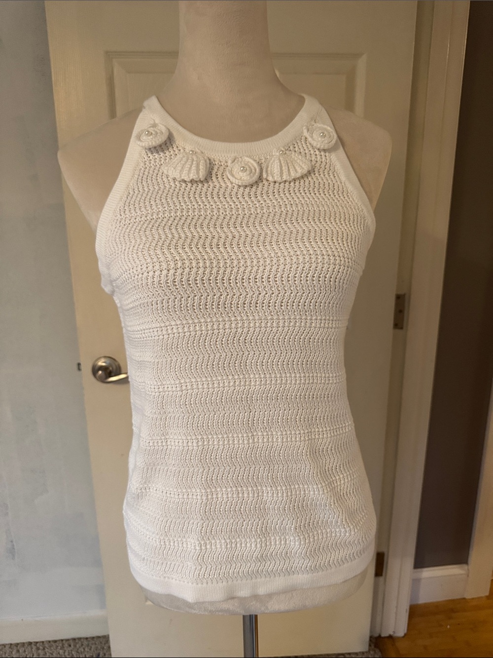 Lilly Pulitzer White Crochet Halter Tank with Rosette Accents